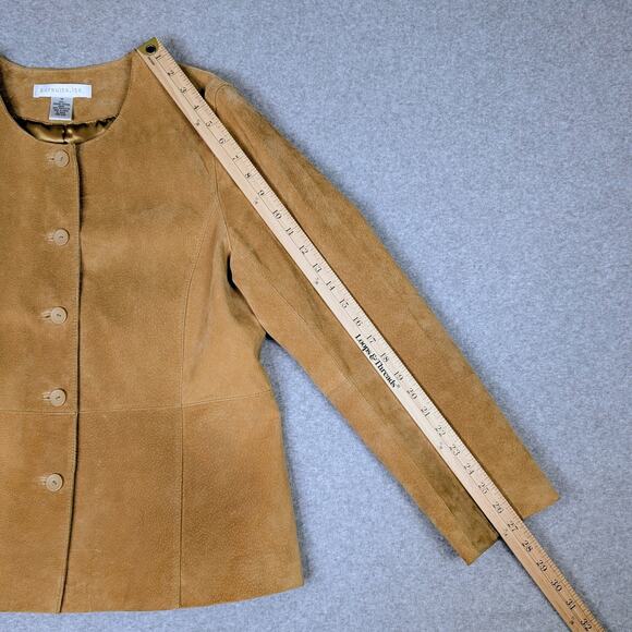 Vintage Pursuits Ltd Suede Leather Jacket Womens 14 Tan Button Up Y2K Clean Girl - Picture 12 of 13